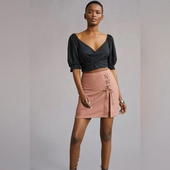 NWT Anthropologie Lace-Up Knit Mini Skirt